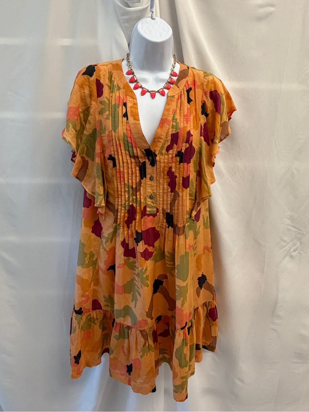 Maeve Anthropologie Giulietta Pintucked Mini Dress Silk Blend Floral Ruffle M